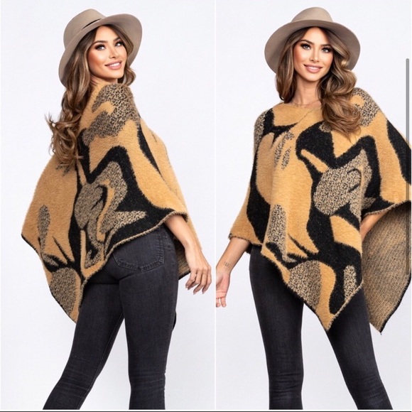 LLK Sweaters - Ultra soft swirl pattern women’s fall throw over warm cozy poncho top